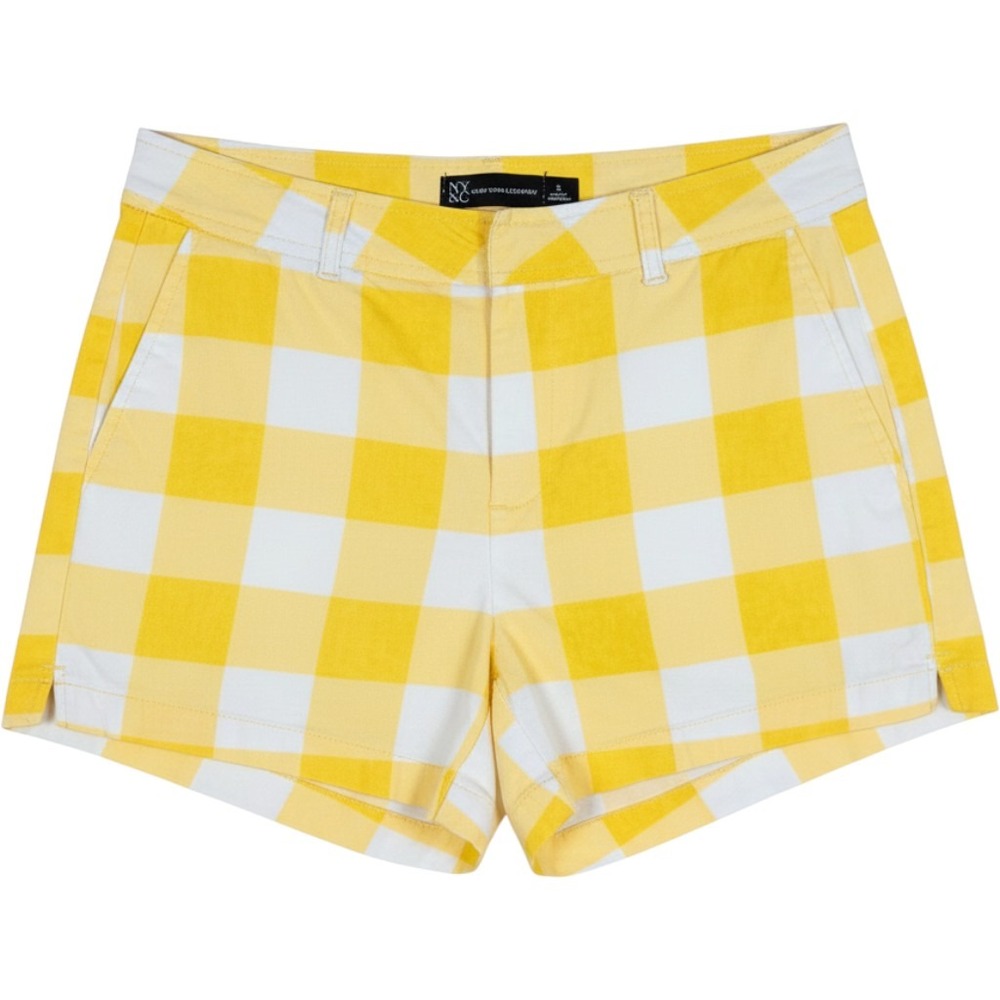 New York & Company Yellow White Gingham Plaid Shorts Womens Size 2 Casual Summer